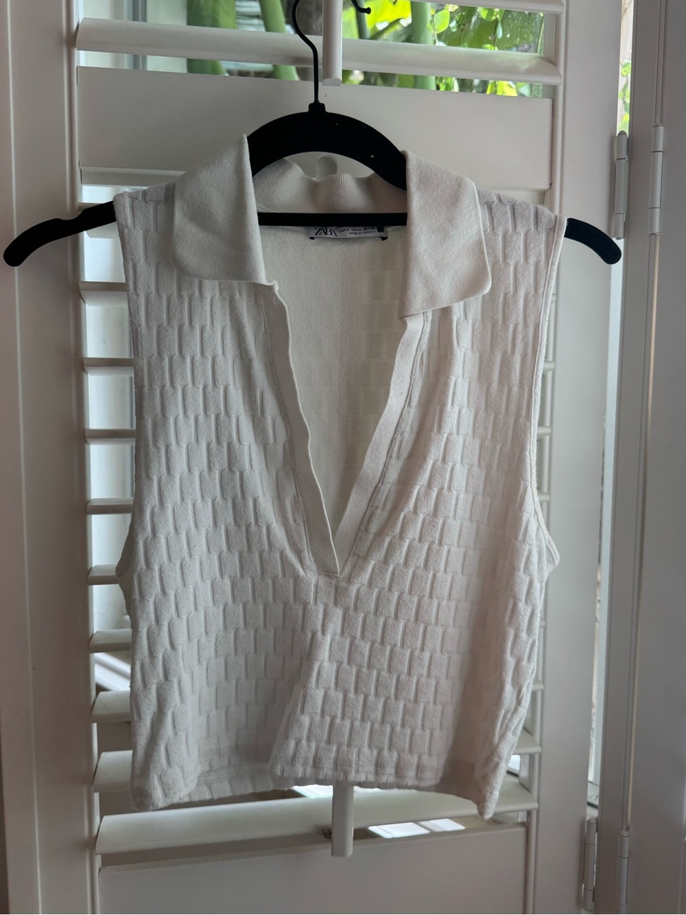 Zara Sleeveless Knit Polo Tank Top - Ivory - Size Small